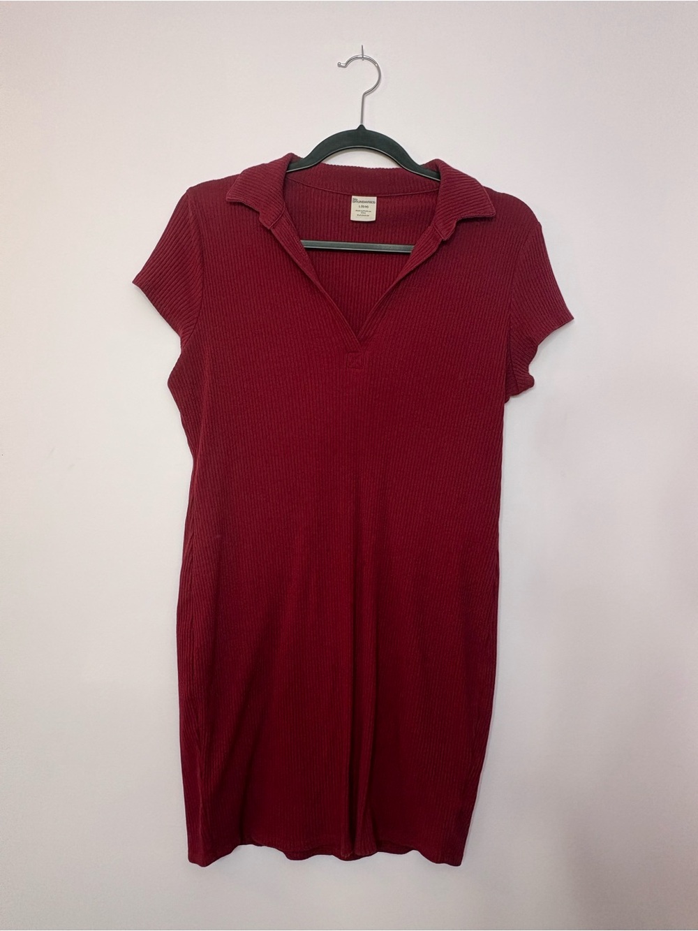 No Boundaries Ribbed Polo Short Sleeve Dress - Burgundy
